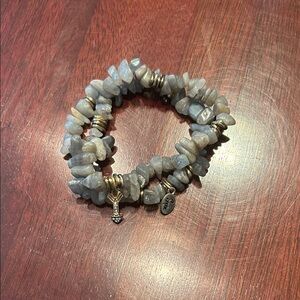 2/$30 Blue Gray Stone Bracelets with Gold Accents